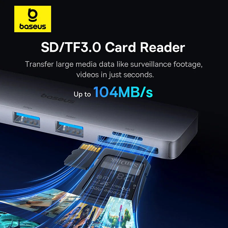 Dvojno USB-C zvezdišče Baseus | HDMI 4K@30Hz, Thunderbolt 3/4 40Gbps, USB 3.0, SD/TF