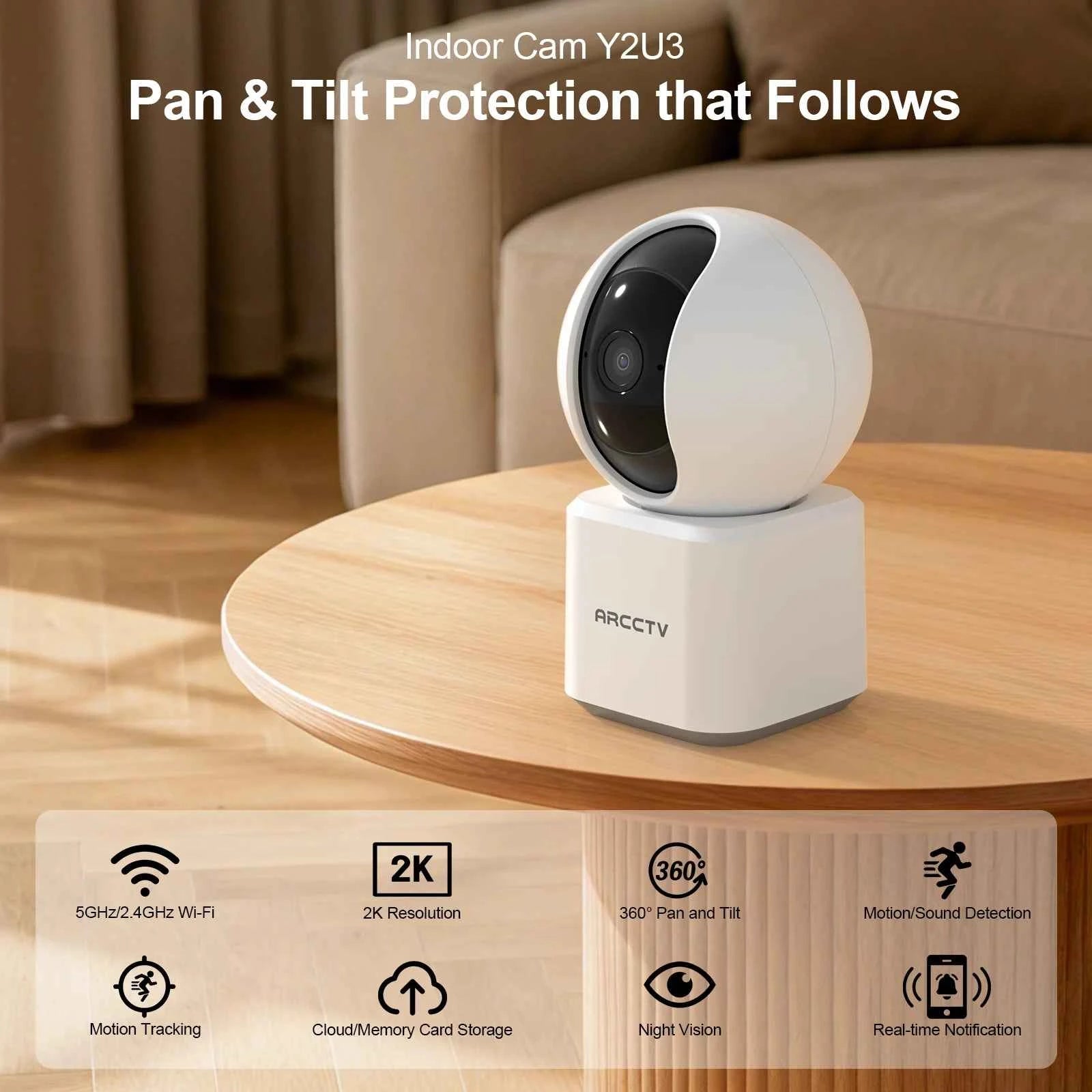 ARCCTV 2K WiFi 5G Surveillance Baby Monitor Camera HD Two Way Talk IR Night Vision Security PTZ Camera 360° View Auto Tracking - Limetastore