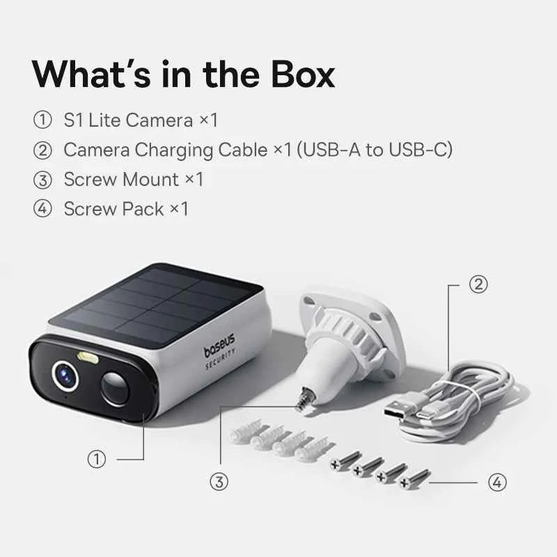 Baseus Security S1 Lite Solar Security Camera Wireless Outdoor Camera Continuous Power 2K Resolution 135°FOV IP67 Wifi Camera - Limetastore