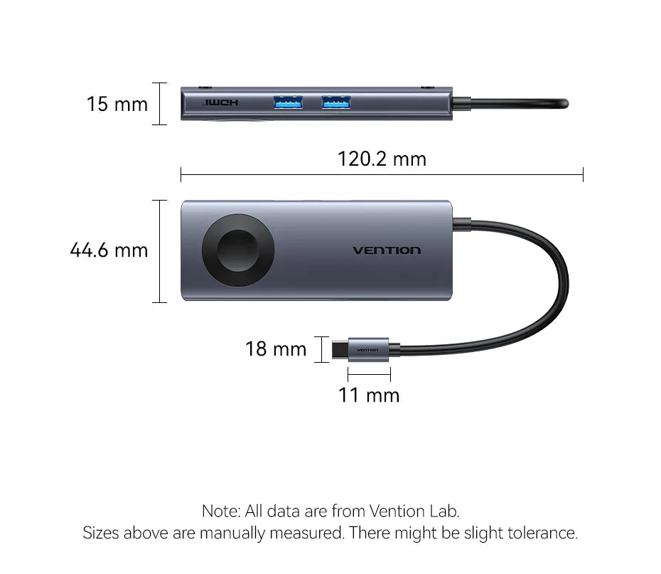Vention USB-C zvezdišče 6-v-1 | HDMI 4K60Hz, PD 100W, USB 3.0, brezžični polnilnik za Apple Watch