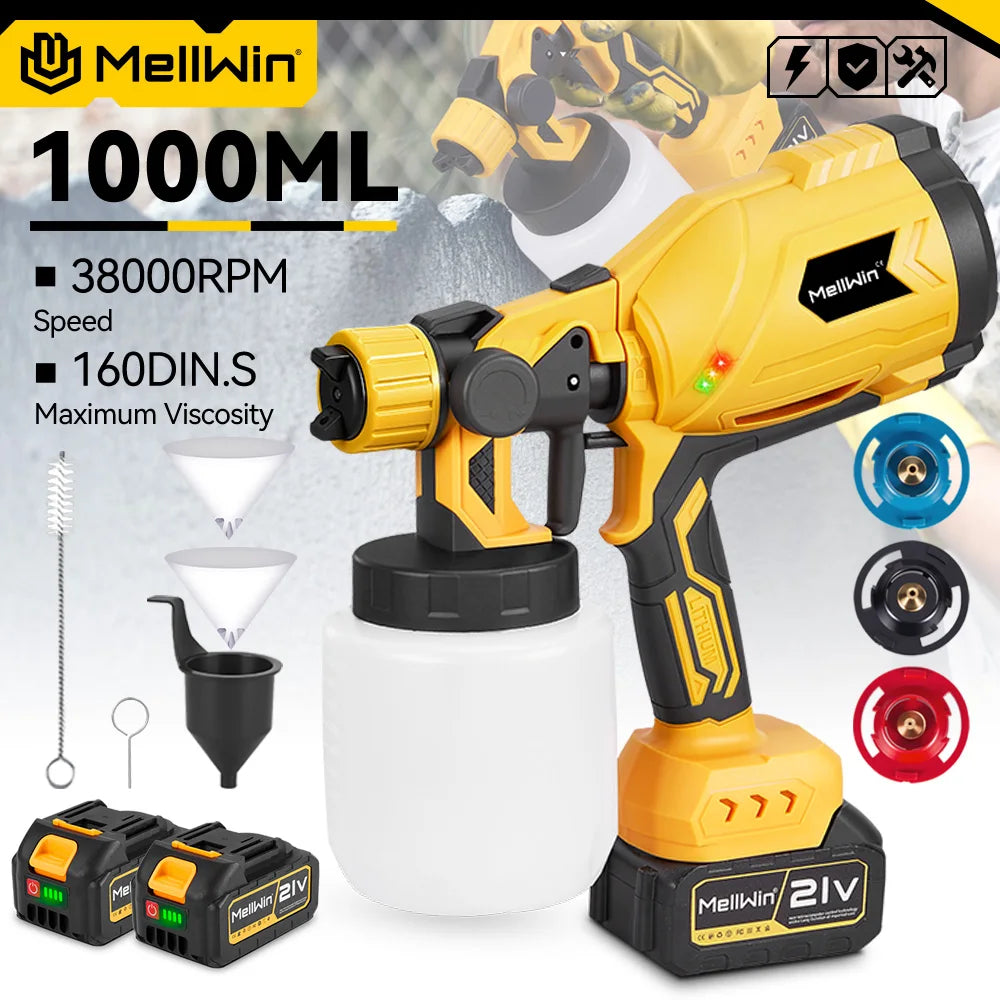 MELLWIN 1000ML Cordless Electric Paint Spray Gun Portable HVLP Paint Sprayer Car Furniture Sprayer For Makita 18V Battery Pin - Limetastore