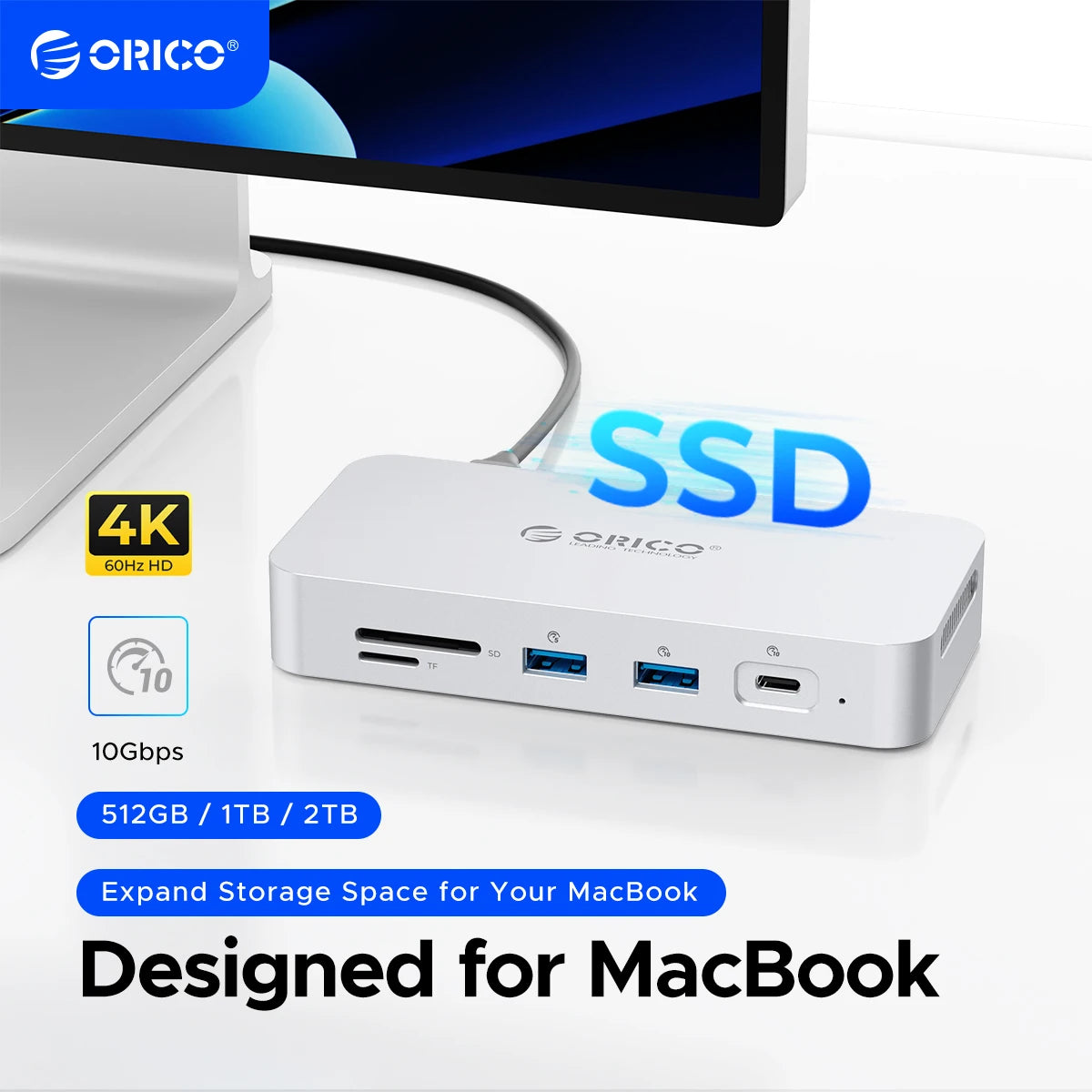 ORICO DataLink PSSD 2TB zunanja SSD priklopna postaja – USB‑C v 4K60Hz HDMI adapter