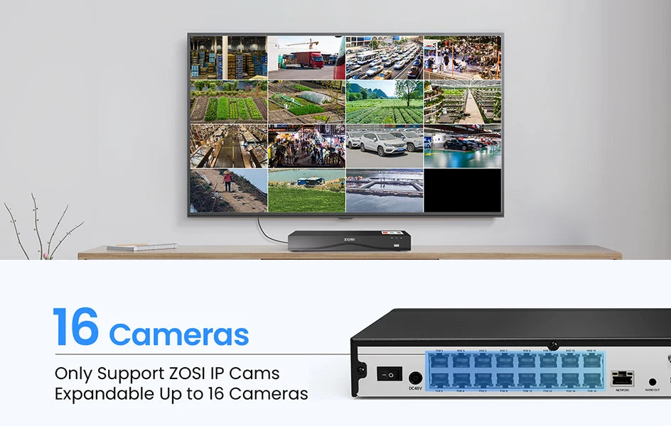 ZOSI 4K 16-kanalni varnostni sistem s kamerami PoE – 8MP notranje/zunanje IP kamere s 16-portnim 32-kanalnim NVR-jem