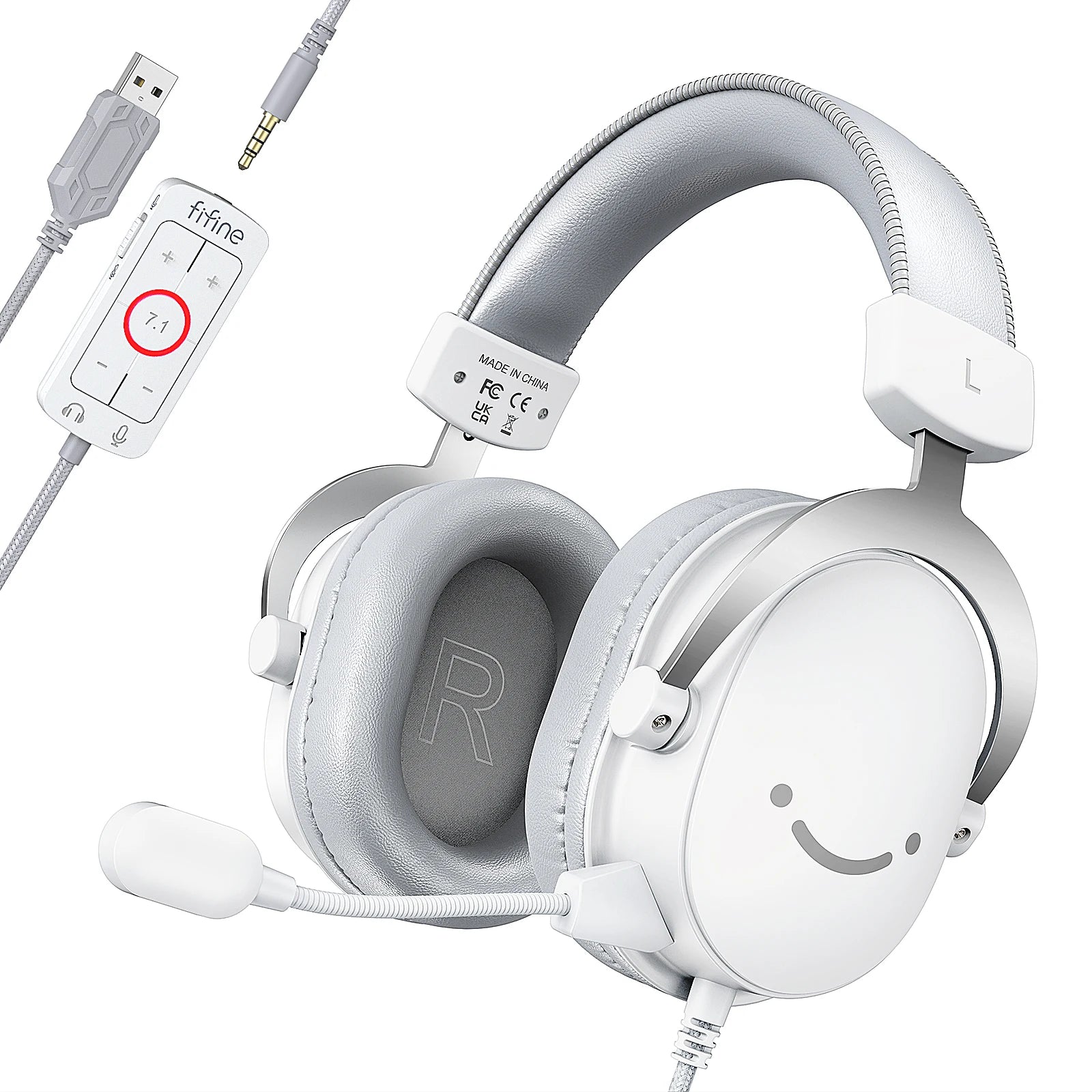 FIFINE Ampligame H9W bele igralne slušalke | 7.1 prostorski zvok in dvojni 3,5 mm/USB priključek