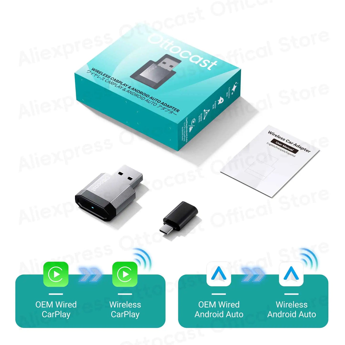 Brezžični adapter CarPlay OTTOCAST Mini Nova Cube 3.0