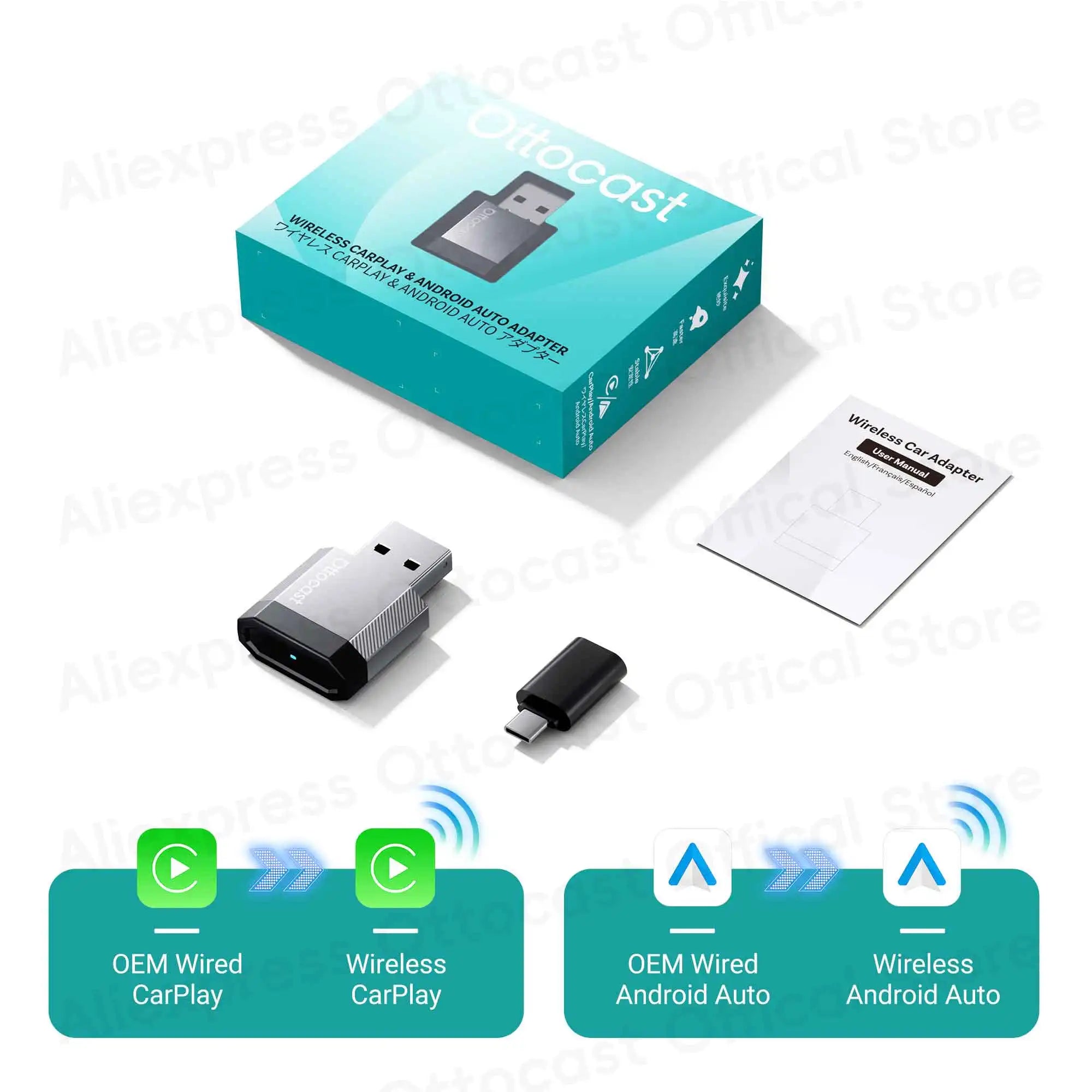 Brezžični adapter CarPlay OTTOCAST Mini Nova Cube 3.0