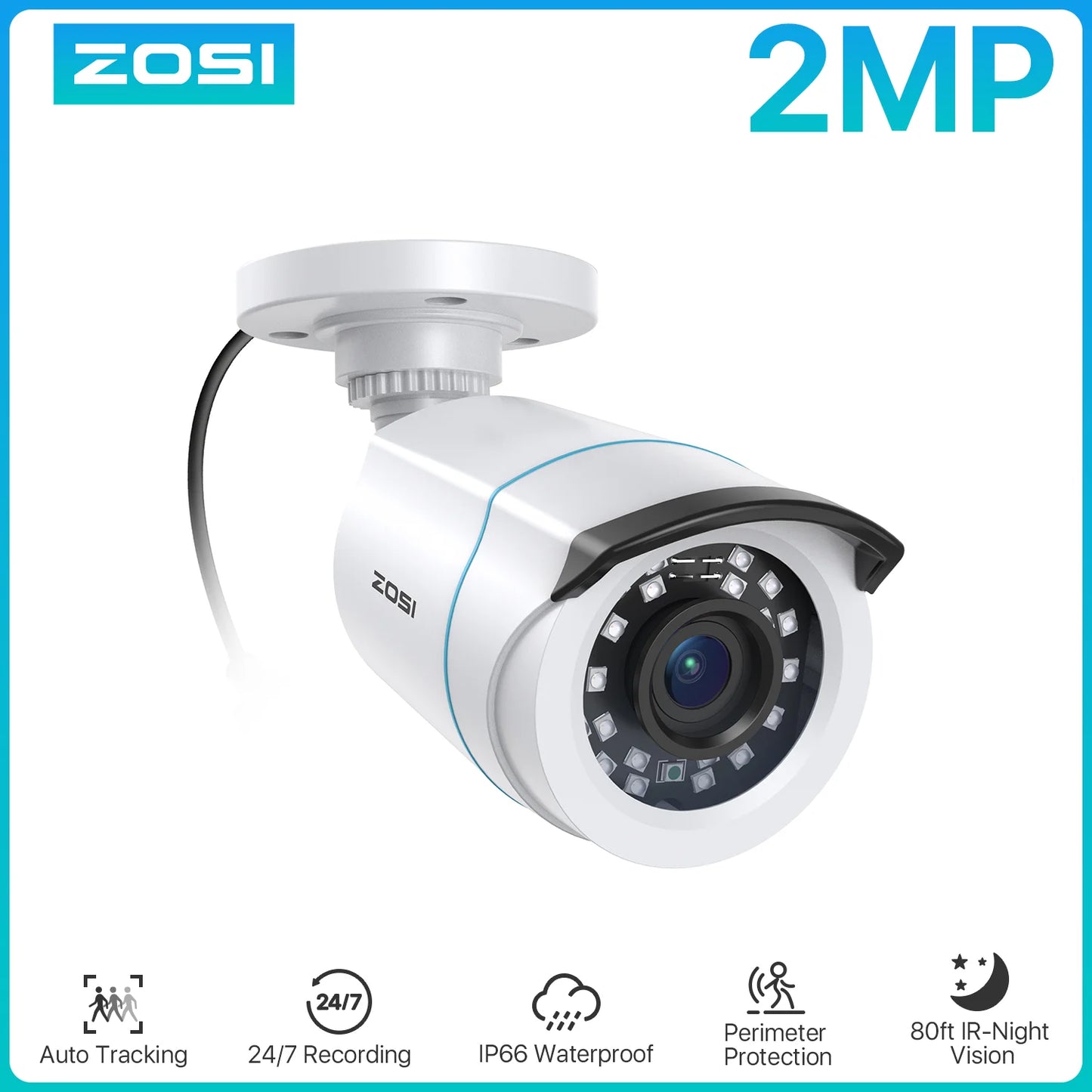 ZOSI 1080p 2MP 4-v-1 varnostna cevna kamera – H.265, IR nočni vid, zunanja in odporna na vremenske vplive