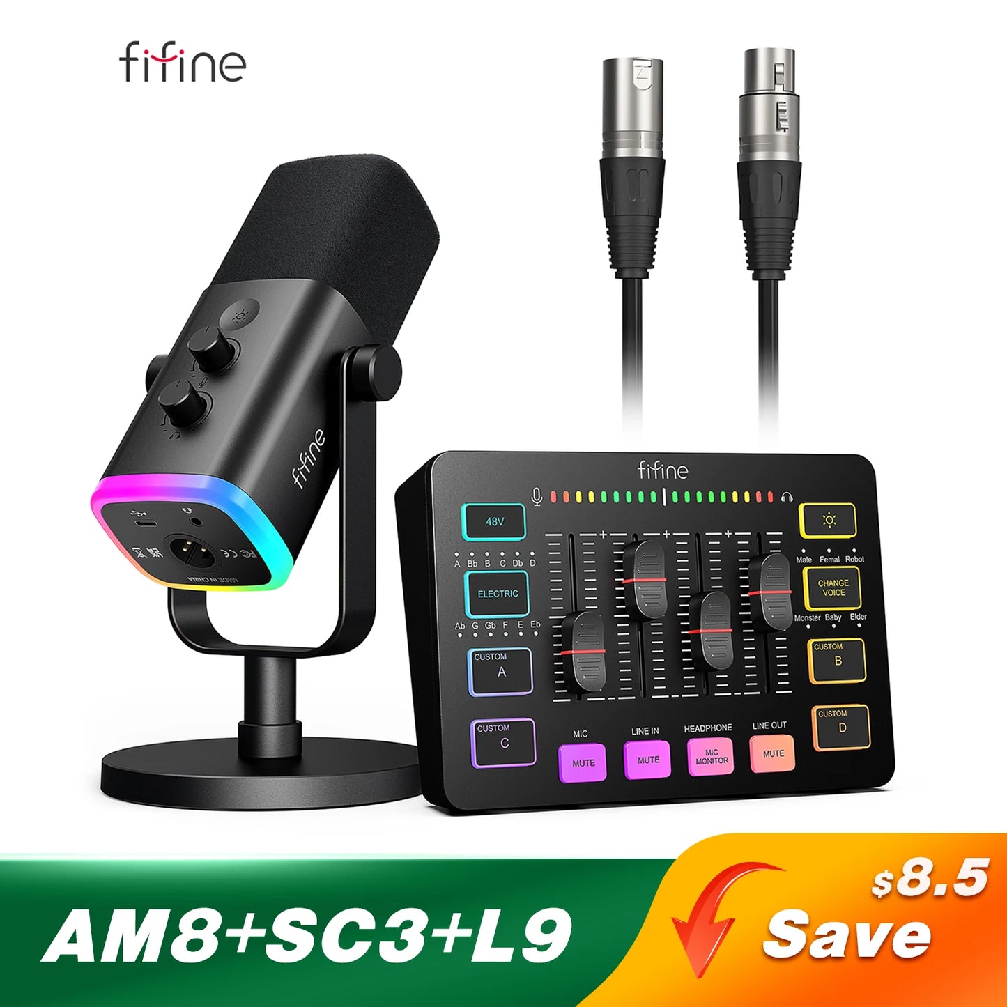 FIFINE Professional Gaming Audio Set | AM8 Mic, SC3 Mixer & H9 Headset Bundle - Limetastore