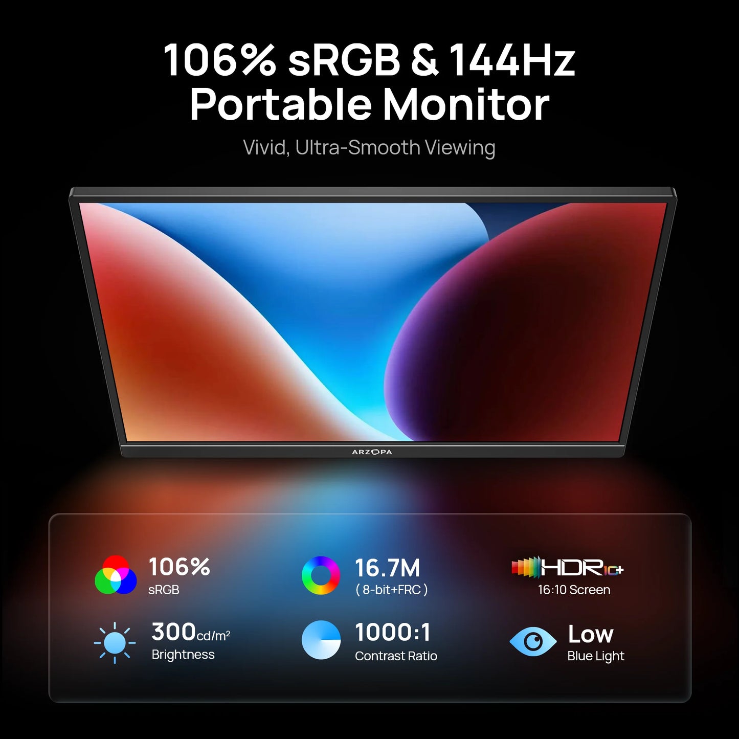 Prenosni igralni monitor ARZOPA Z1FC 16,1" | 144Hz, 1080P FHD, 100 % sRGB, IPS, USB-C in HDMI