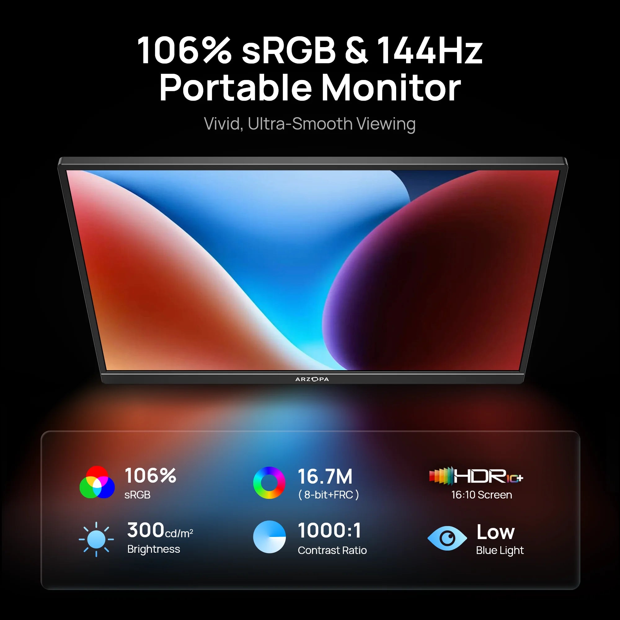 Prenosni igralni monitor ARZOPA Z1FC 16,1" | 144Hz, 1080P FHD, 100 % sRGB, IPS, USB-C in HDMI