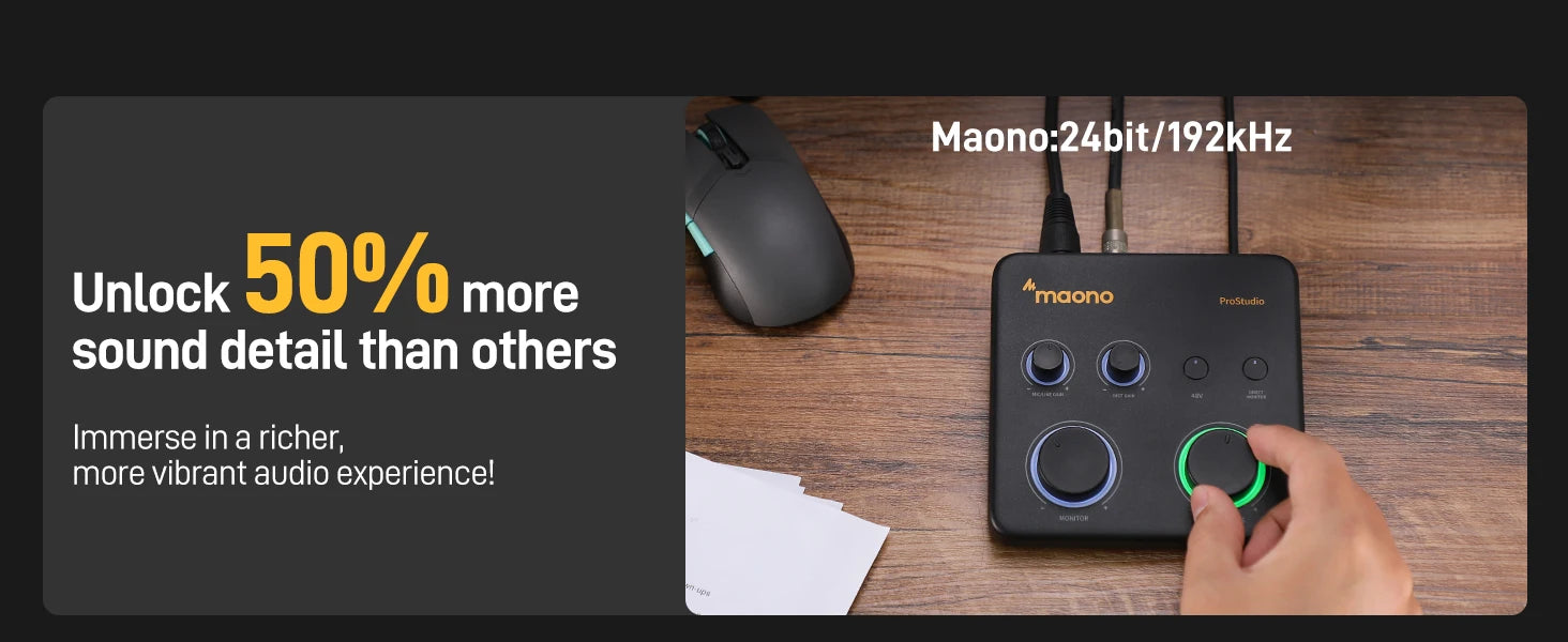 Maono PS22 Lite – USB avdio vmesnik 24-bit/192 kHz | XLR vhod, povratna zanka, podpora za ASIO, združljiv z DAW za glasbo, kitaro in snemanje