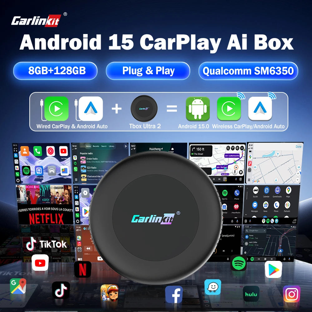 Brezžični CarPlay AI Box CarlinKit Android 15 SM6350 8+128 GB