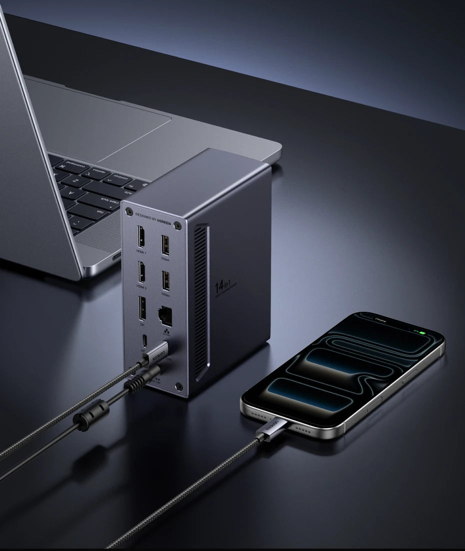 UGREEN priklopna postaja USB-C 14-v-1 s trojnim zaslonom