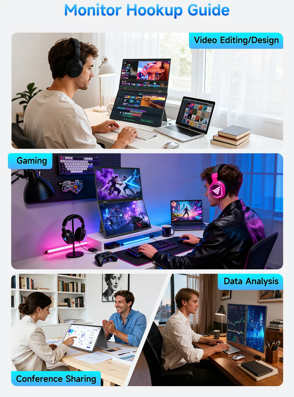 EVICIV 15.6" Dual Portable Monitor 1080P FHD With 360° Flip External Computer Display For PC Laptop Mac Phone Xbox PS4/5 Switch - Limetastore
