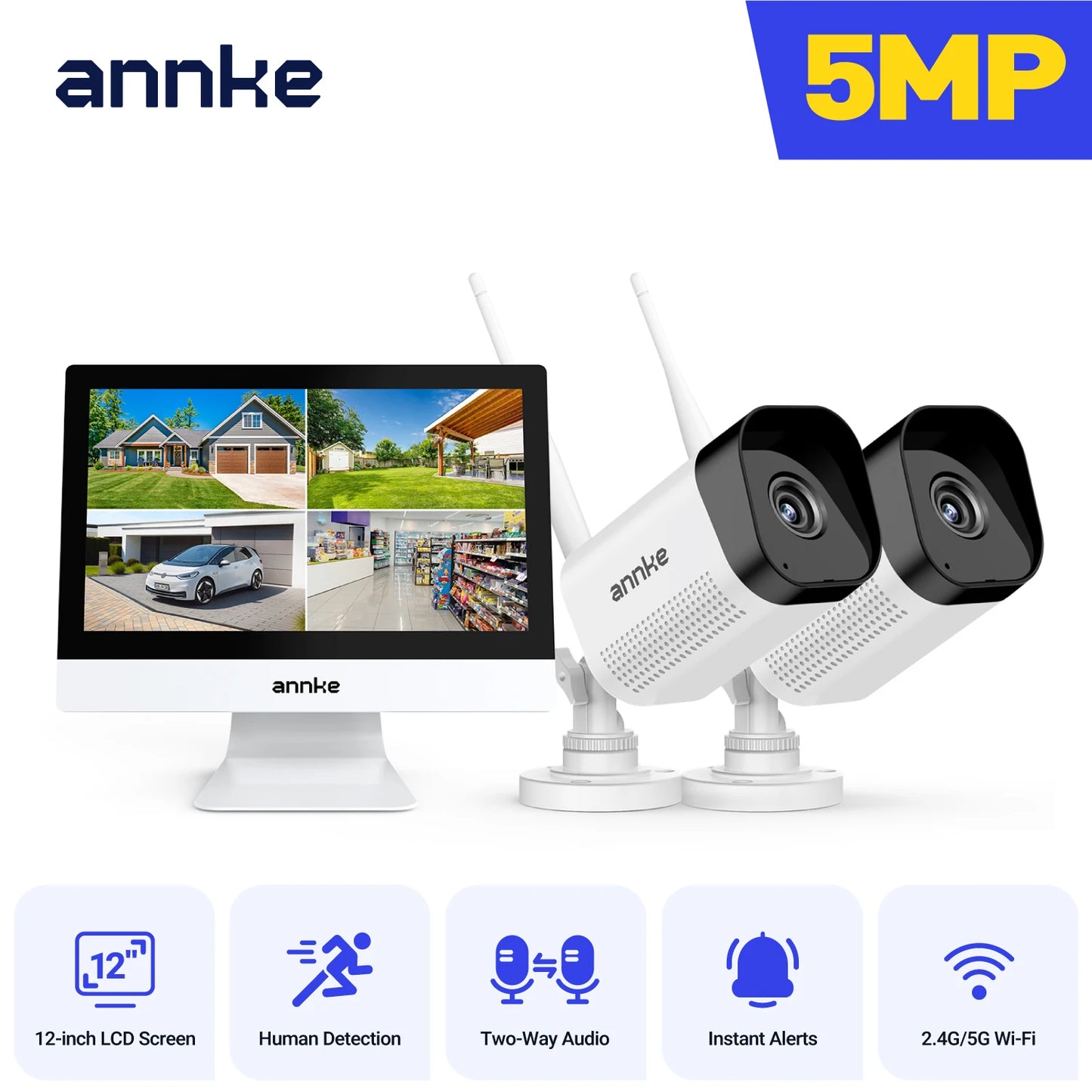ANNKE 8MP 4K brezžični CCTV sistem | 10-kanalni NVR, dvopasovni WiFi, dvosmerni zvok, IR nočni vid