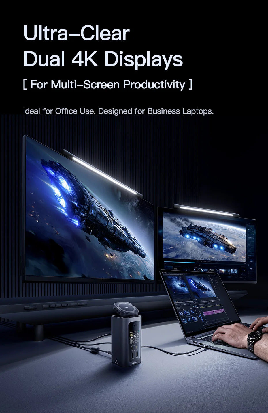 Baseus 160W 15‑v‑1 USB‑C zvezdišče | Dvojni HDMI 4K@120Hz, Qi2.2 25W brezžični polnilnik
