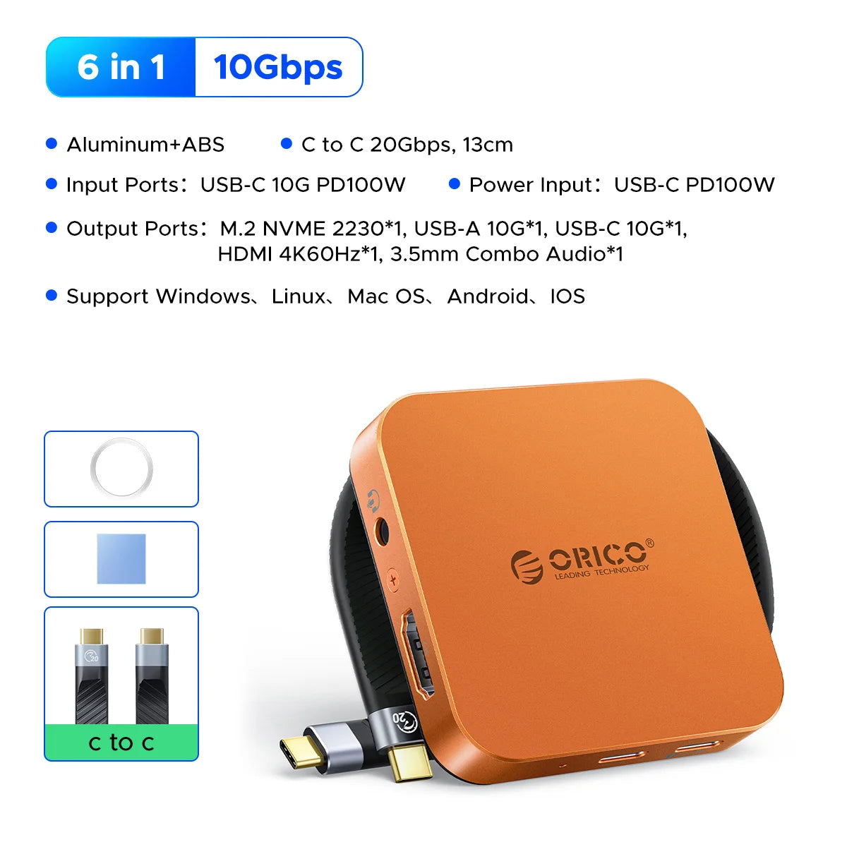 ORICO magnetno ohišje za M.2 2230 NVMe SSD z 10 Gbps USB-C priklopno postajo