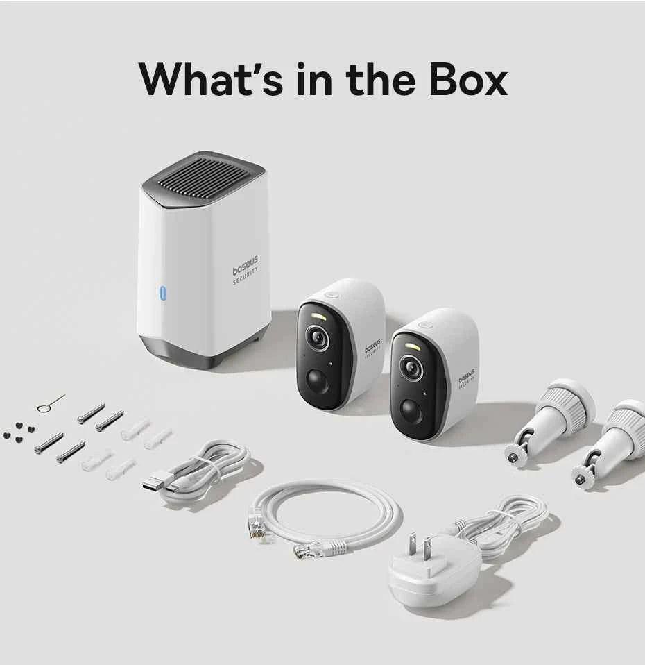 Baseus Security Protection Outdoor Camera N1 Series 2K 2-Cam Kit Wireless Home Security 210-Day Battery Life HomeKit 16TB Memory - Limetastore
