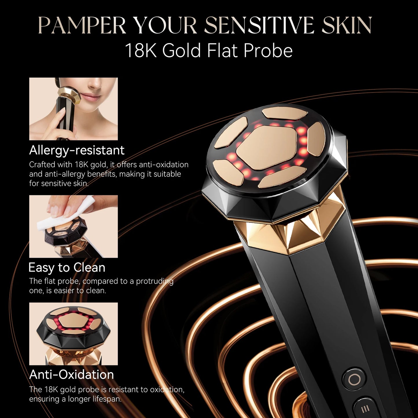 ANLAN RF Skincare Pro | 18K zlato, toplo/hladno, EMS lifting naprava za obraz