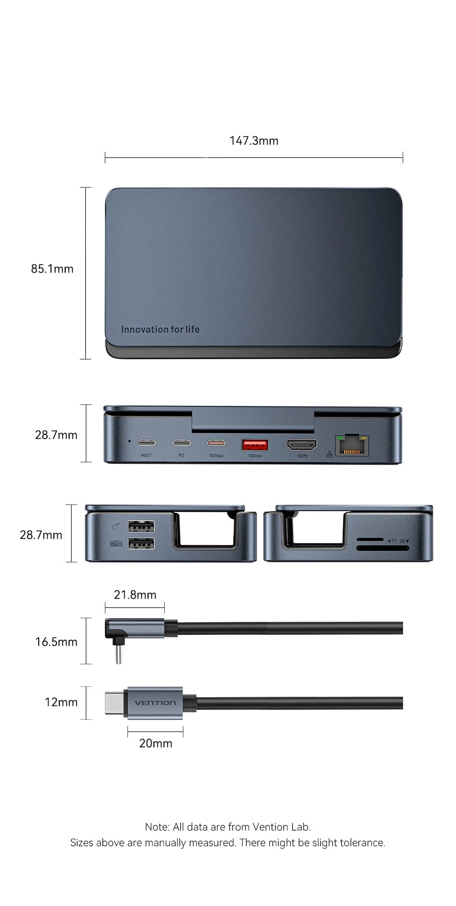 Vention USB‑C Dock for Steam Deck | 4K60Hz HDMI, USB 3.2 10Gbps, RJ45, SD/TF, Multi‑Device Gaming Hub