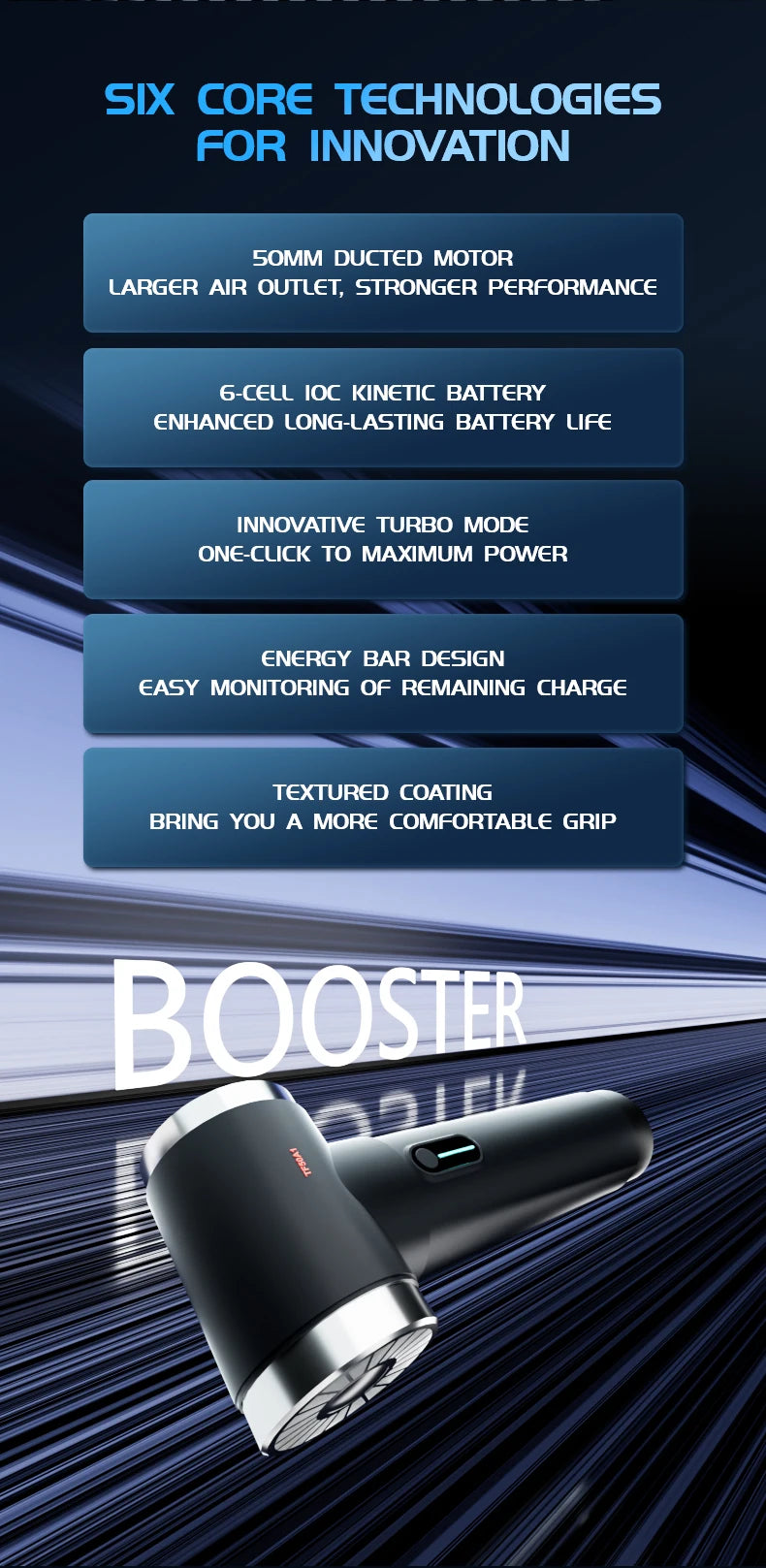 Puhalo Booster TF50 – 600 W visoko zmogljivo turbo zračno puhalo | 4-stopenjski sušilnik za avtomobile, hitrost vetra 51,8 m/s