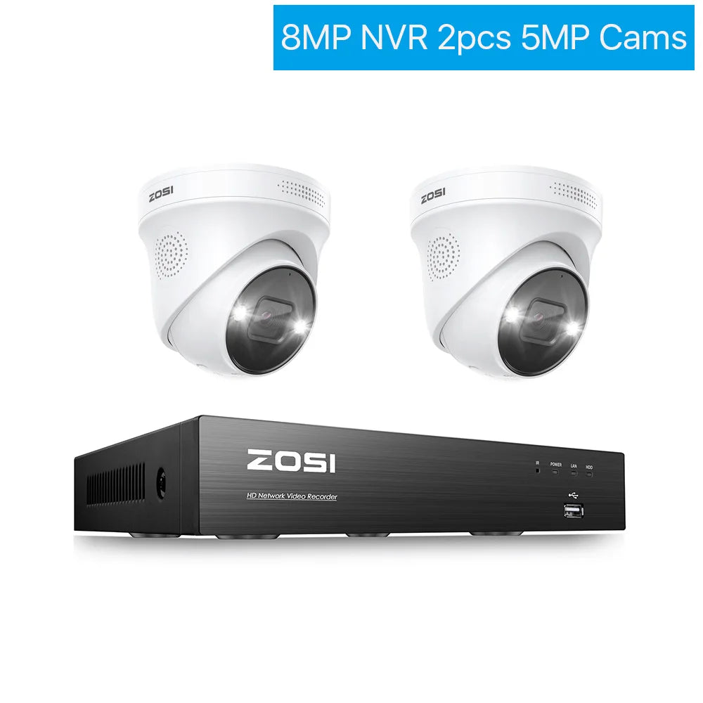 ZOSI 4K 8MP PoE Security Camera System – 8CH H.265+ NVR with 5MP/8MP Outdoor IP Cameras | AI Human/Vehicle Detection & Full‑Color Night Vision | Home & Business CCTV Kit