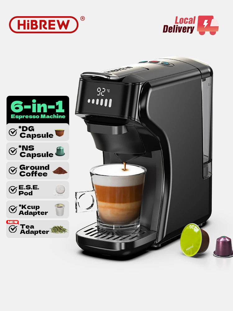 HiBREW H1B – aparat za kavo 6 v 1 na več kapsul | aparat za pripravo toplega in hladnega espressa | združljiv s kapsulami Dolce Gusto, Nespresso in mleto kavo