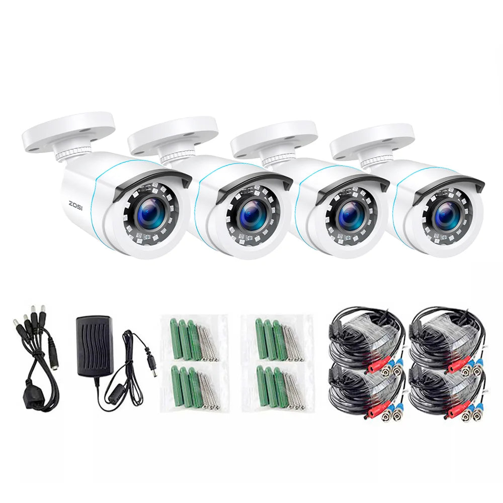 ZOSI 4× 1080p HD‑TVI Security Cameras – Outdoor Weatherproof CCTV Cameras with 80ft IR Night Vision