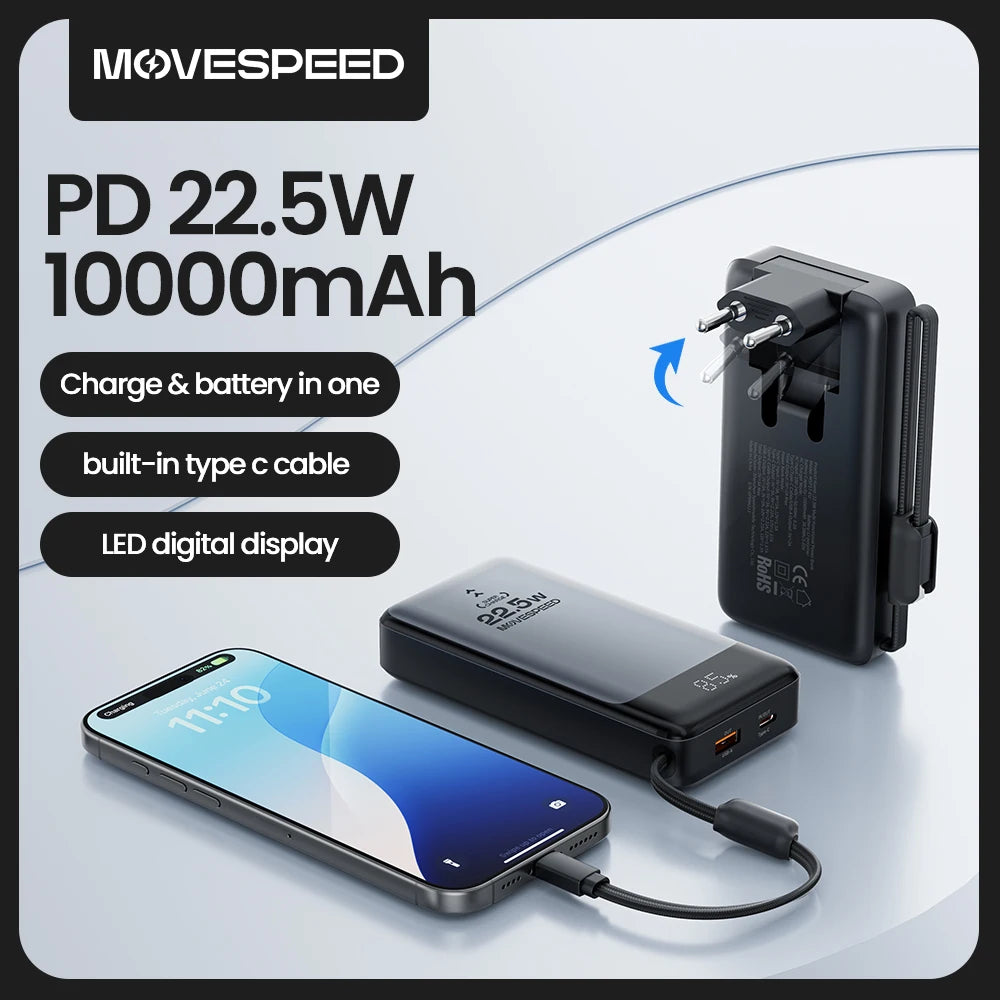 MOVESPEED MSP17 prenosna baterija (power bank) 10000mAh 2-v-1 z zložljivim EU vtičem