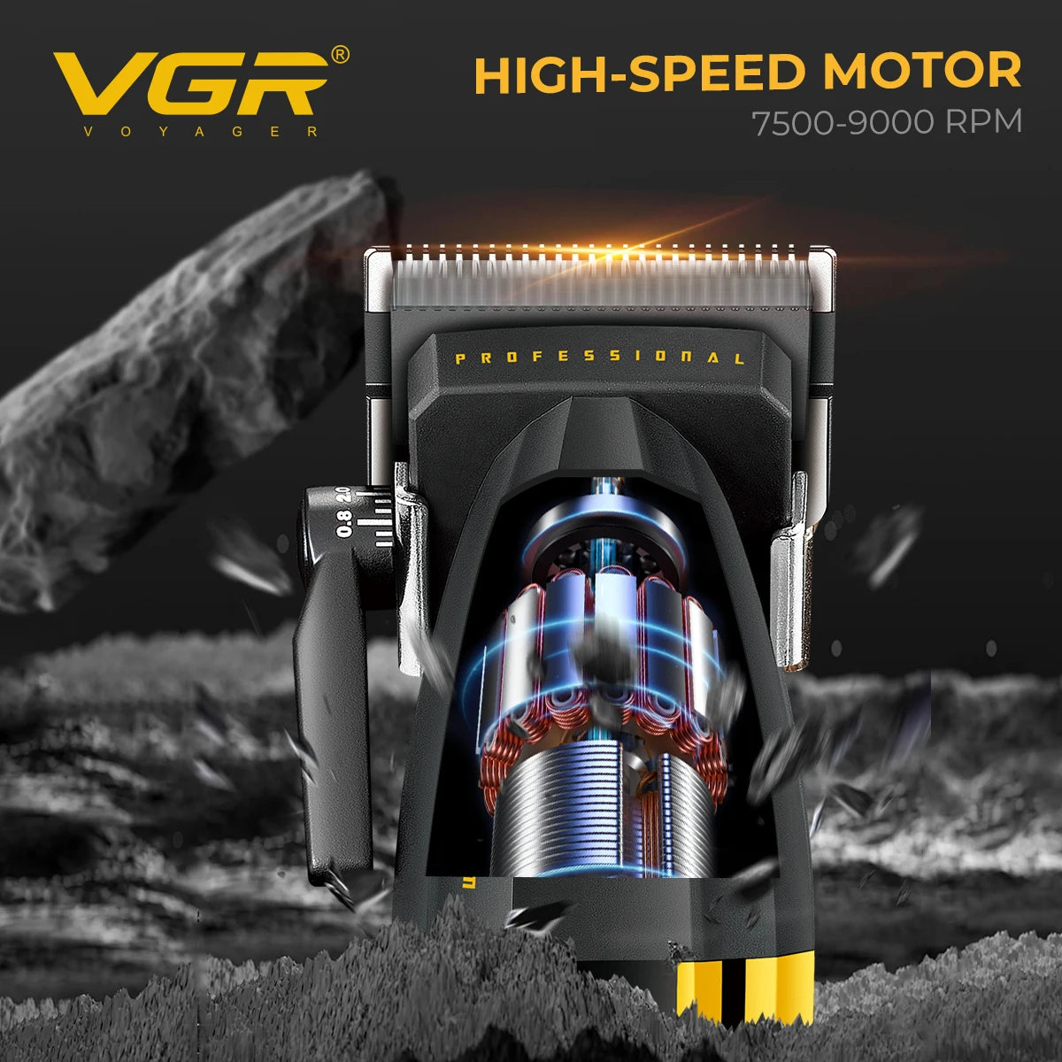 VGR V-285 Professional Hair Clipper – 9,000 RPM, 150-Min Runtime, 6 Combs