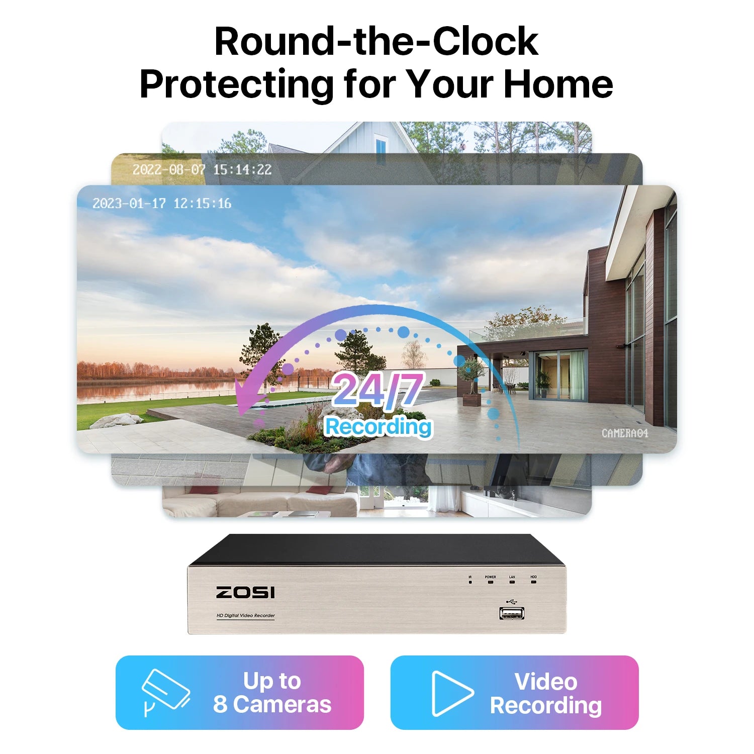 ZOSI 8-kanalni 5MP Lite CCTV varnostni sistem – H.265+ HD-TVI DVR komplet z 8 zunanjimi 1080p kamerami za nočno gledanje