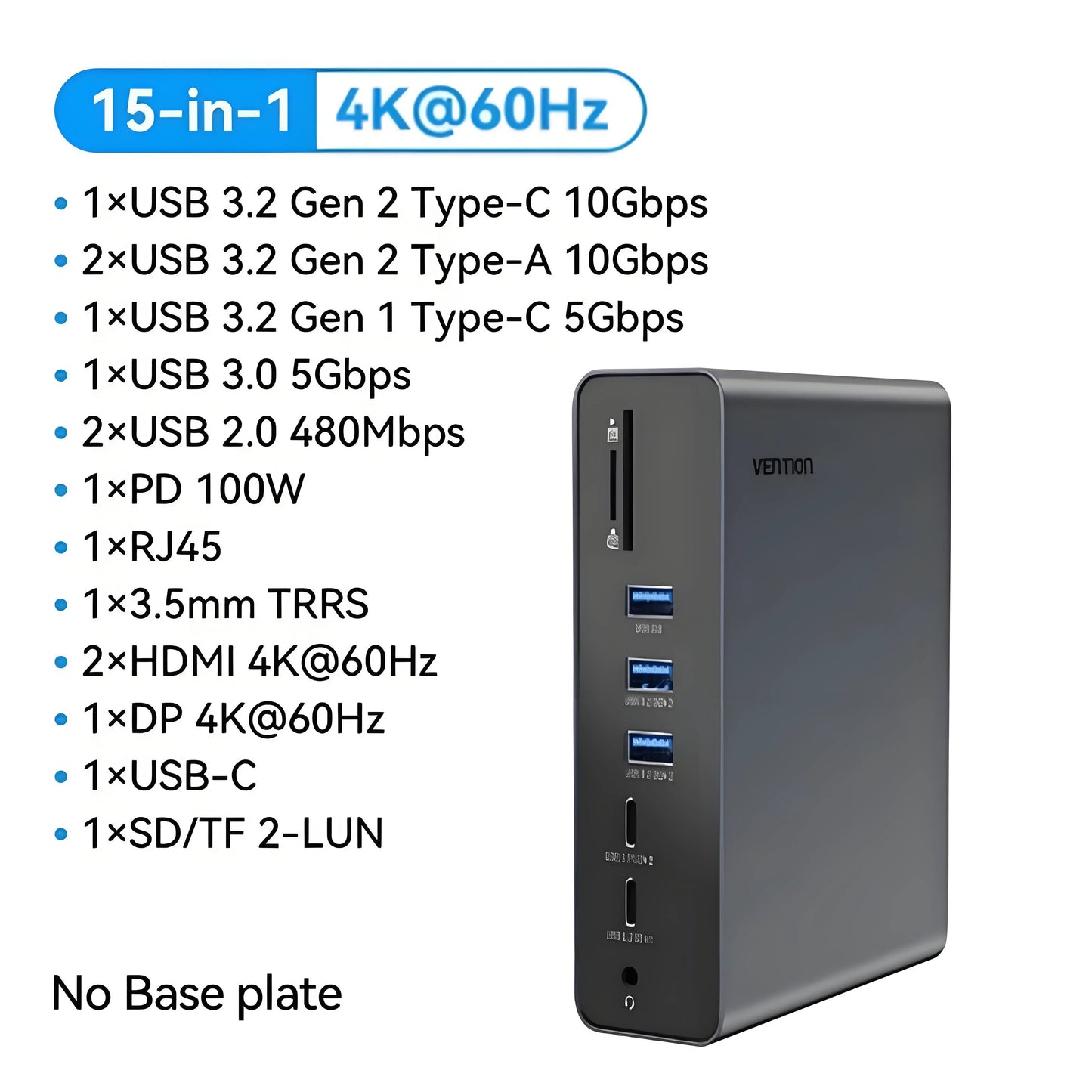Vention USB‑C 15‑in‑1 Dock | Triple Monitor 4K 60Hz HDMI + DP, USB 3.2, PD 100W for MacBook & Windows