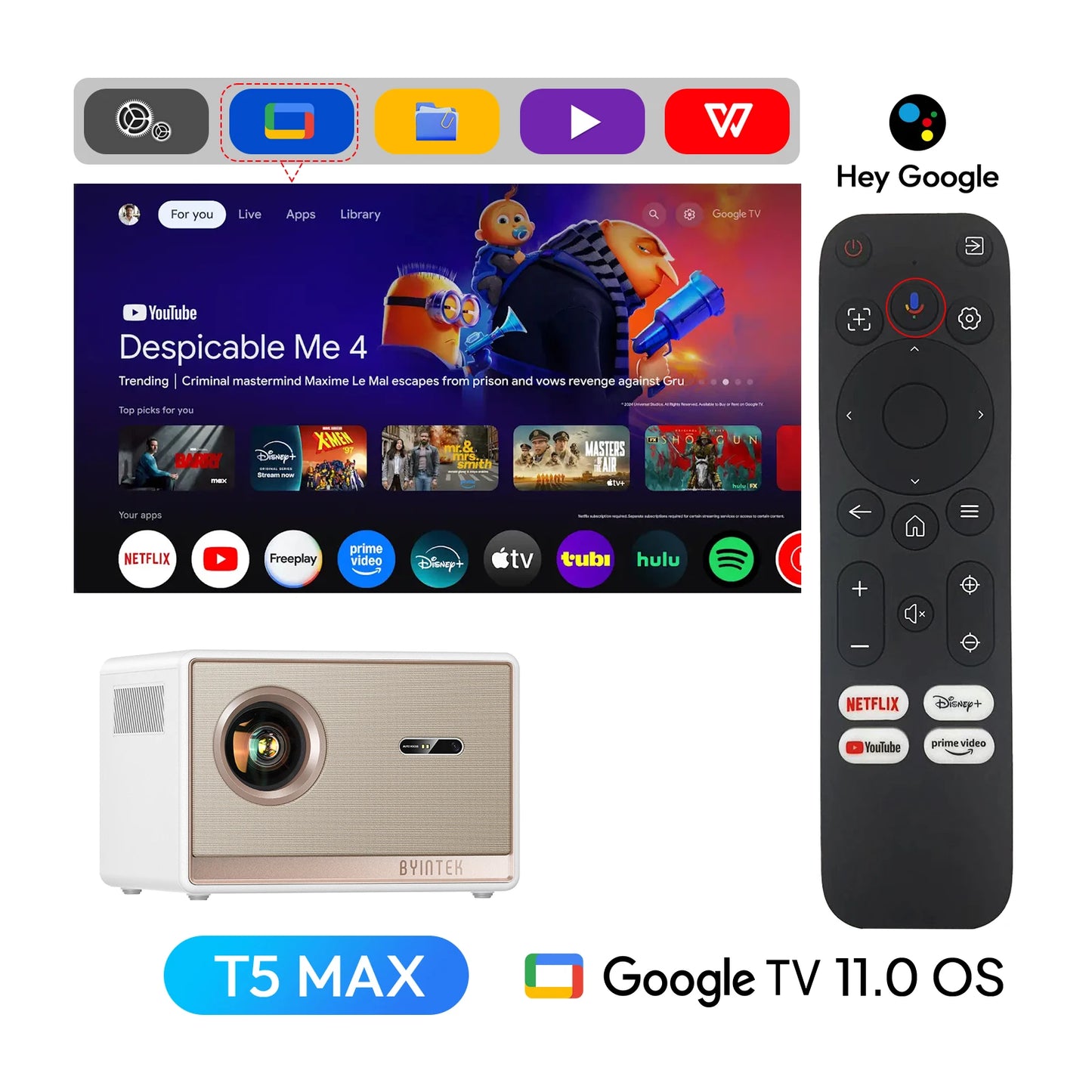 BYINTEK T5 Max Smart Home Theater Projector – 1000 ANSI Lumens, Native 1080P, 4K Support