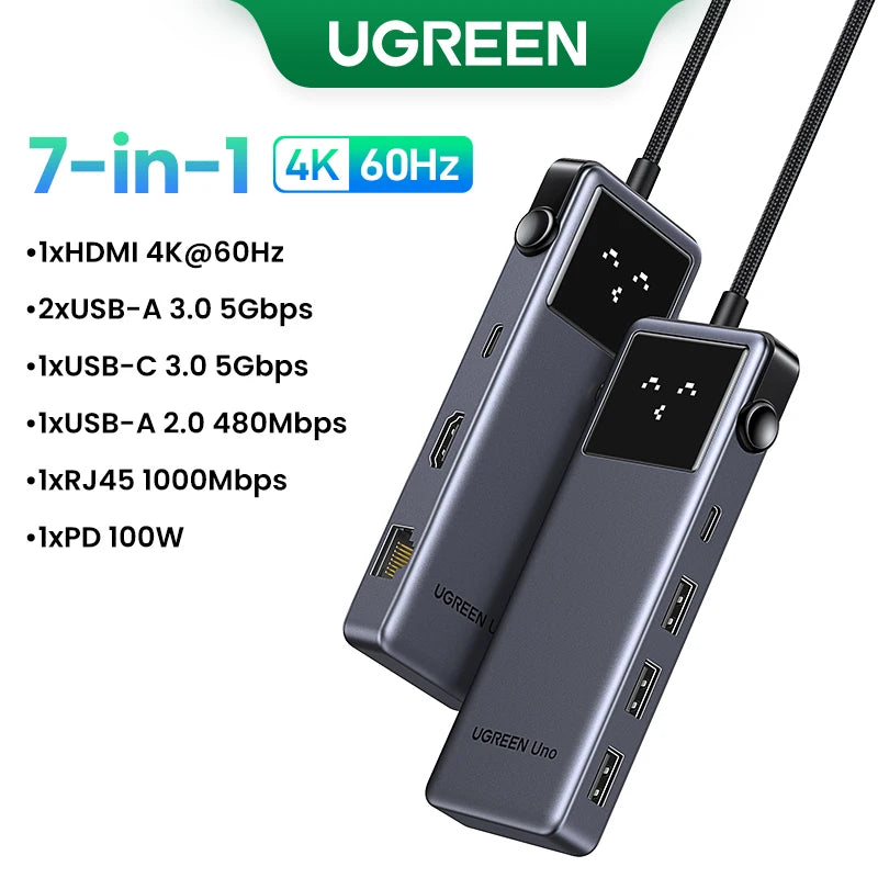 UGREEN Uno 6‑in‑1 USB‑C Hub with 4K60Hz HDMI, 10Gbps USB 3.2, PD100W