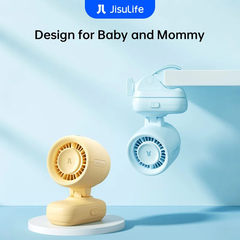 JISULIFE Baby Stroller Clip On Mini Fan Portable Mini Fan Battery Operated Portable Fan with Night Light 5 Speeds LED Display