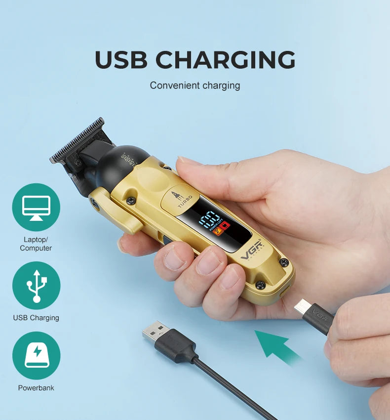 VGR V-274 Professional Hair Trimmer – Turbo Mode, 140-Min Runtime, 9 Angles