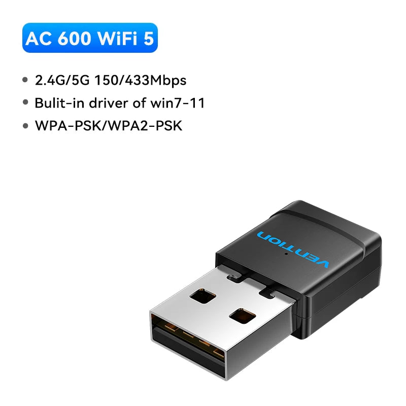Vention WiFi 6 AX900 USB adapter | Dvopasovni 2,4/5 GHz brezžični ključek za osebni računalnik in prenosnik z operacijskim sistemom Windows