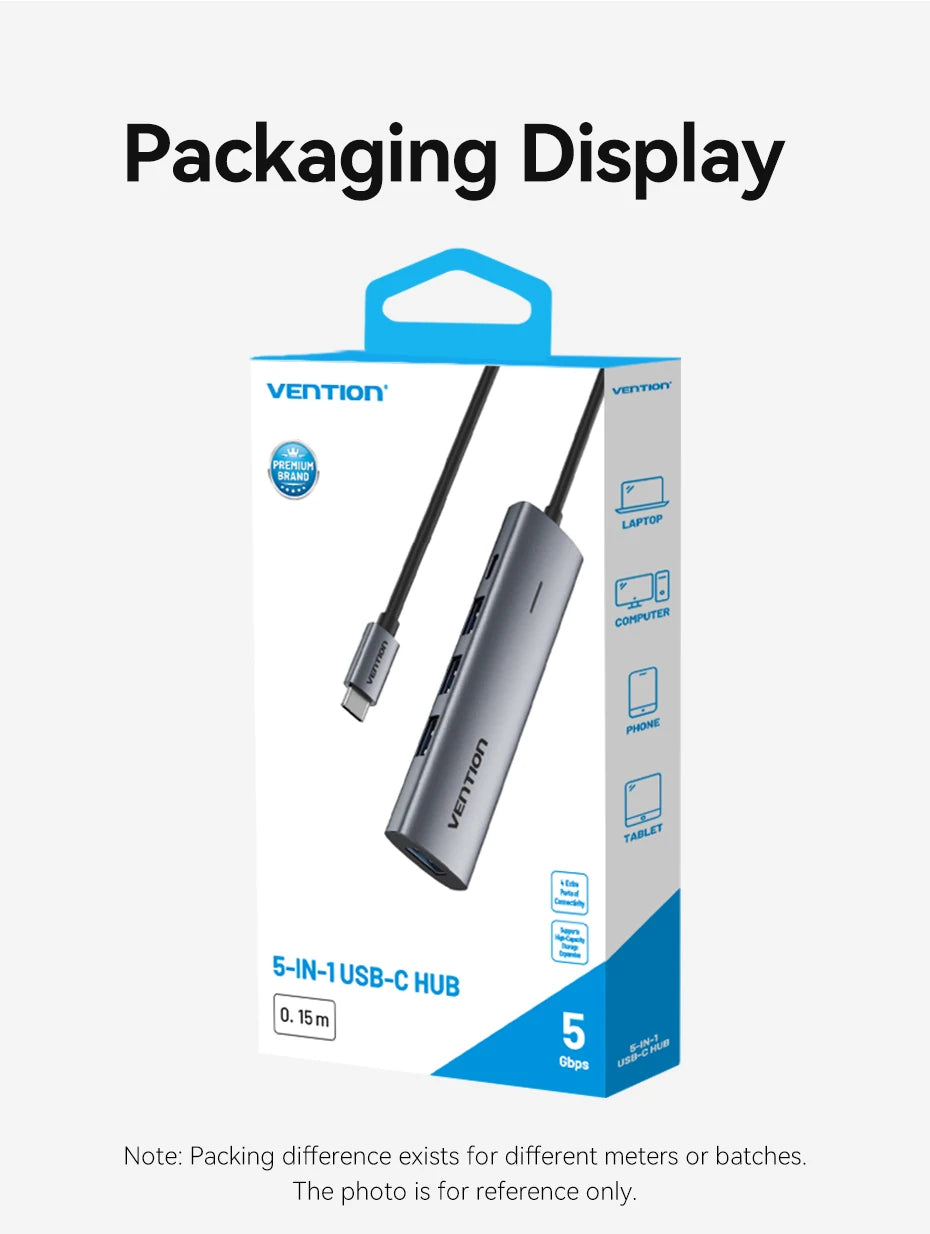 Vention USB-C v USB-A zvezdišče s 4 priključki | Visokohitrostni razdelilnik USB 3.0 za MacBook in prenosnike