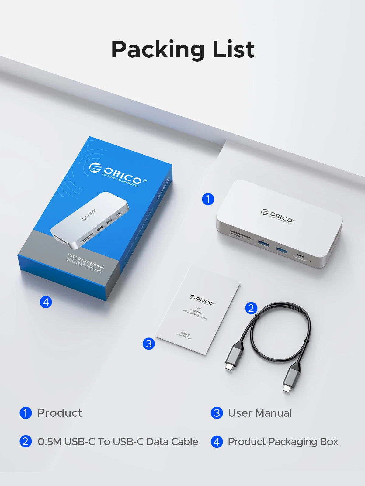 ORICO DataLink PSSD 2TB zunanja priklopna postaja SSD z USB-C 10Gbps, HDMI 4K60Hz