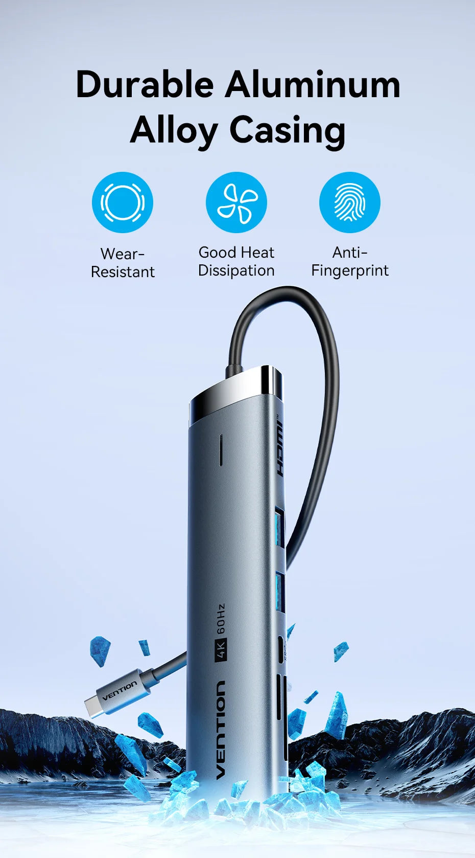 Vention USB‑C 7‑in‑1 Hub | 4K60Hz HDMI, USB 3.0, SD/TF, PD 100W Docking Station