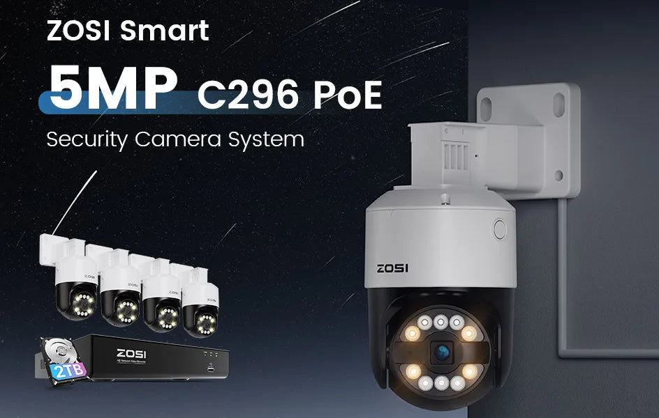 ZOSI 5MP PTZ PoE Security Camera System – 8CH 8MP NVR Kit with Two‑Way Audio | AI Face Detection