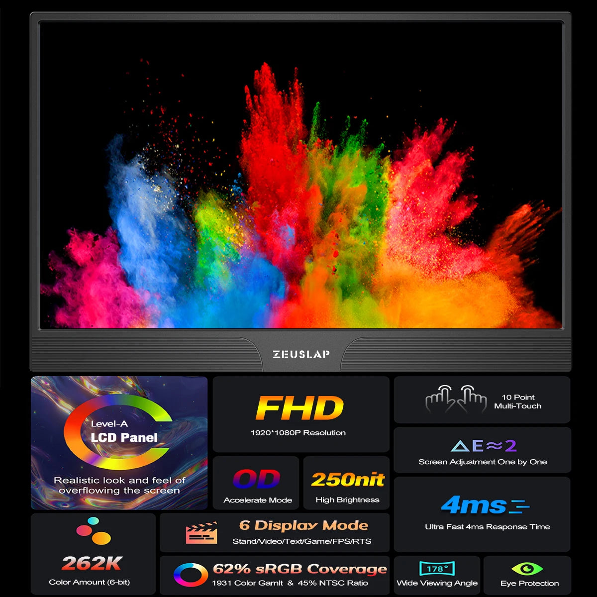 ZEUSLAP Z15ST 15,6" prenosni monitor na dotik | FHD 1080p, USB-C in HDMI, DeX/EMUI/TNT