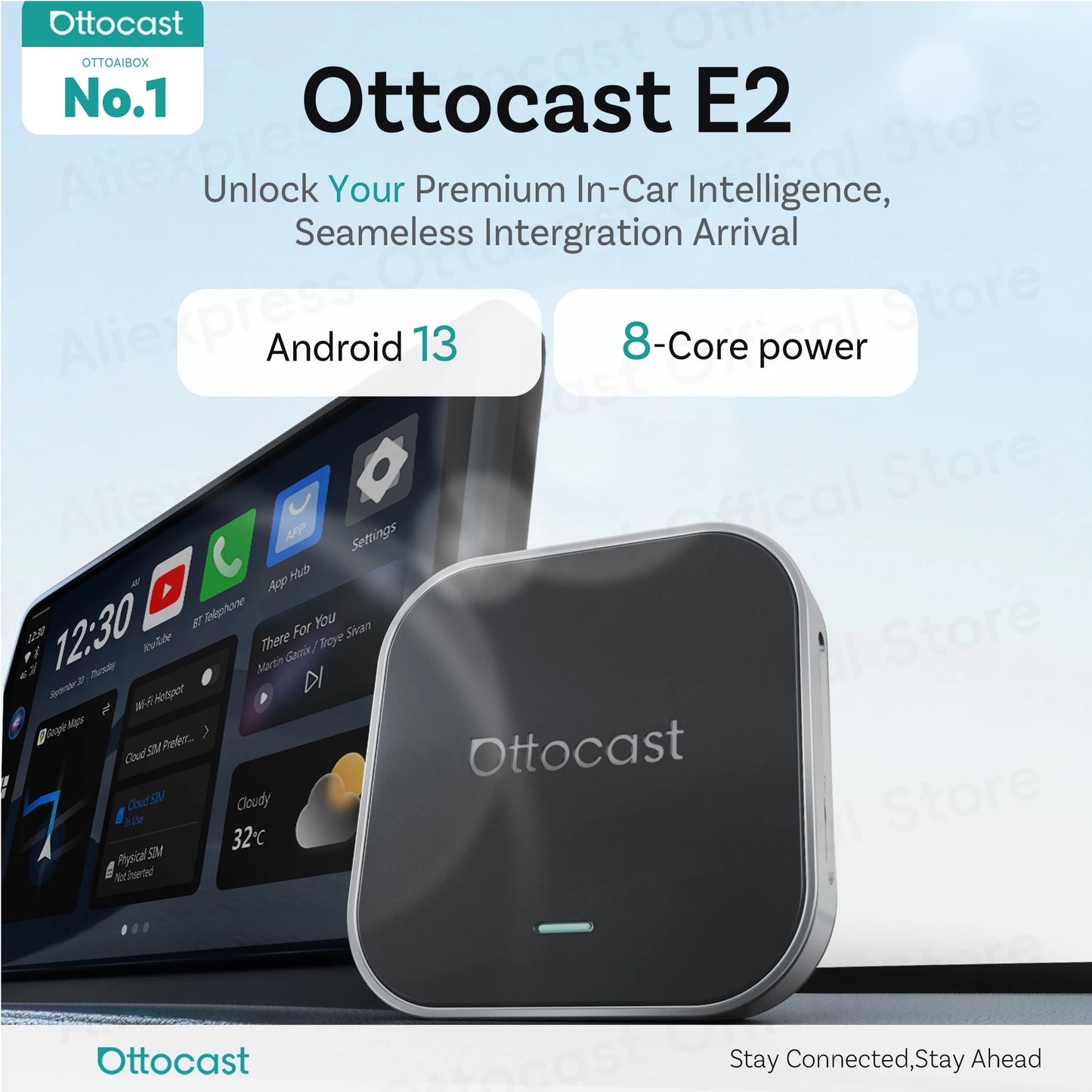 OTTOCAST Ottaibox E2 Android 13 Brezžični CarPlay AI Box