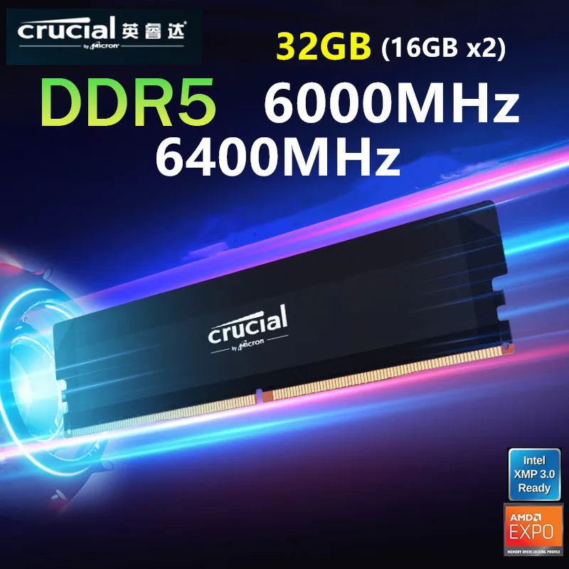 Crucial DDR5 Pro RAM 32GB Kit (2x16GB) Up to 6400MHz – Desktop Gaming Memory