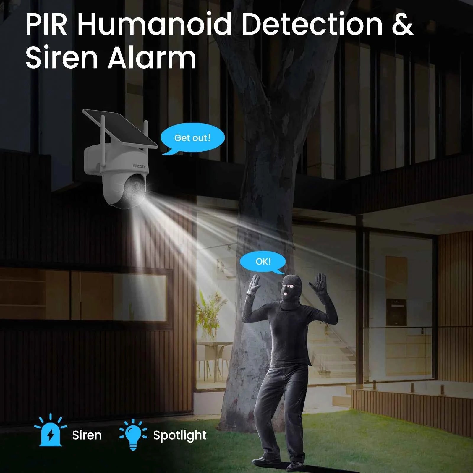 ARCCTV 4MP Wifi Solar Camera Kit Outdoor Wireless Security Surveillance Camera Set Siren Alarm Humanoid Detection Two Way Audio - Limetastore