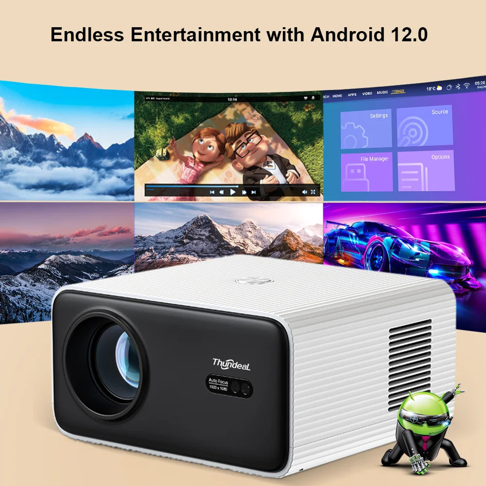 ThundeaL TD85SE Smart Mini Projector – 800 ANSI Lumens, Native 1080P, 4K Support, Android 12