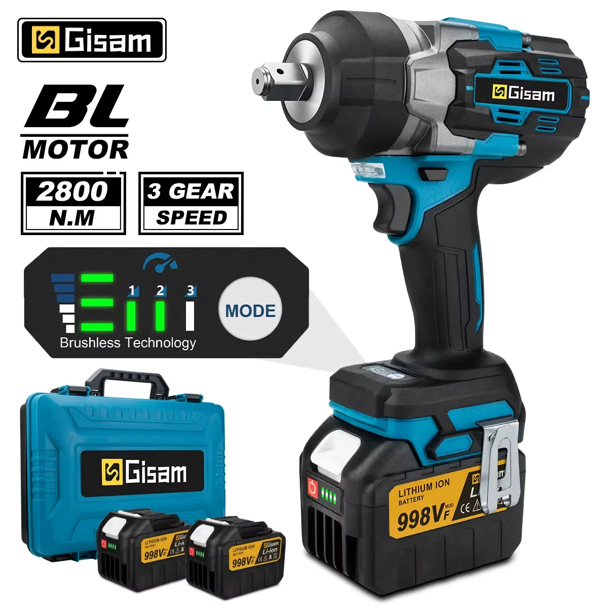 Gisam 2800N.m brezkrtačni udarni vijačnik 1/2" za Makita 18V