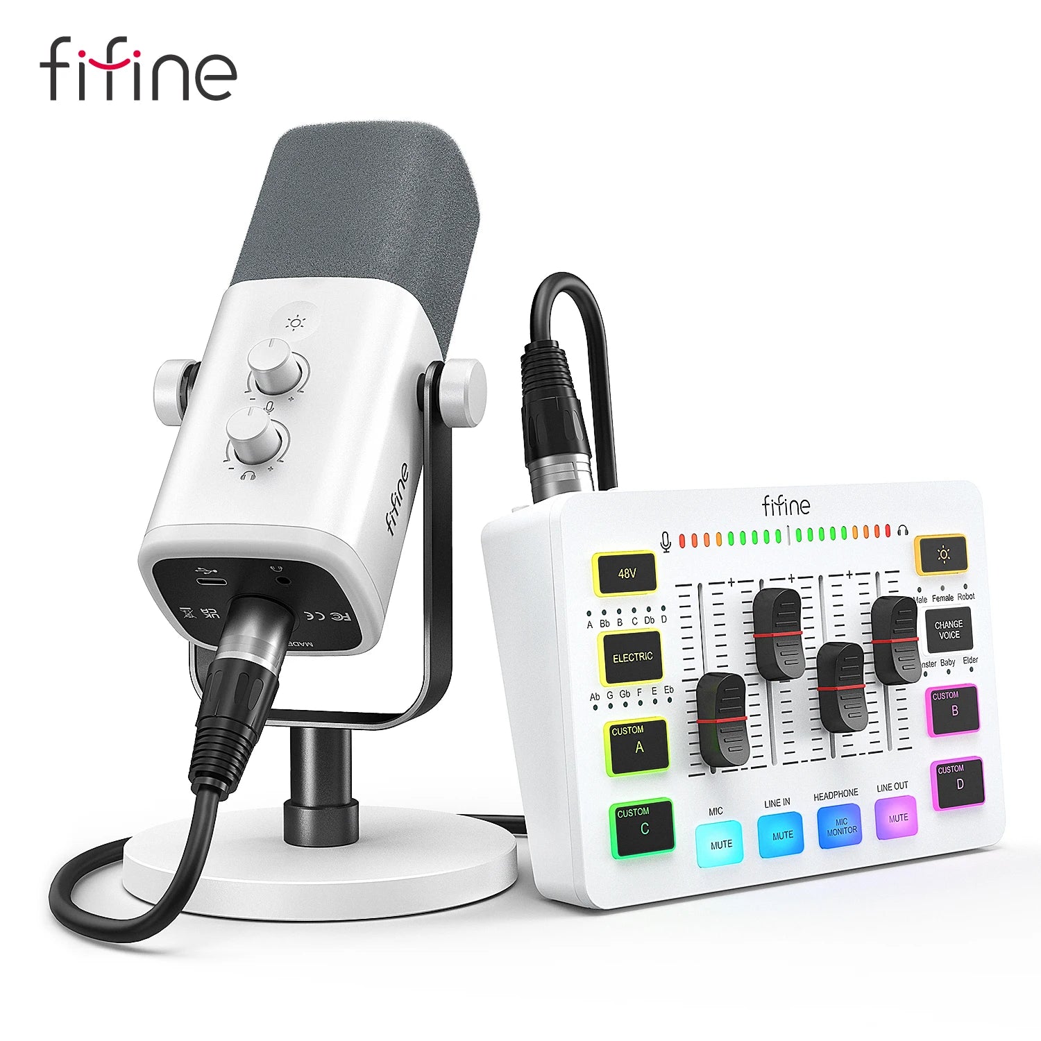 FIFINE KS5W RGB Streaming Podcast Kit | Dynamic Mic & Audio Mixer Bundle