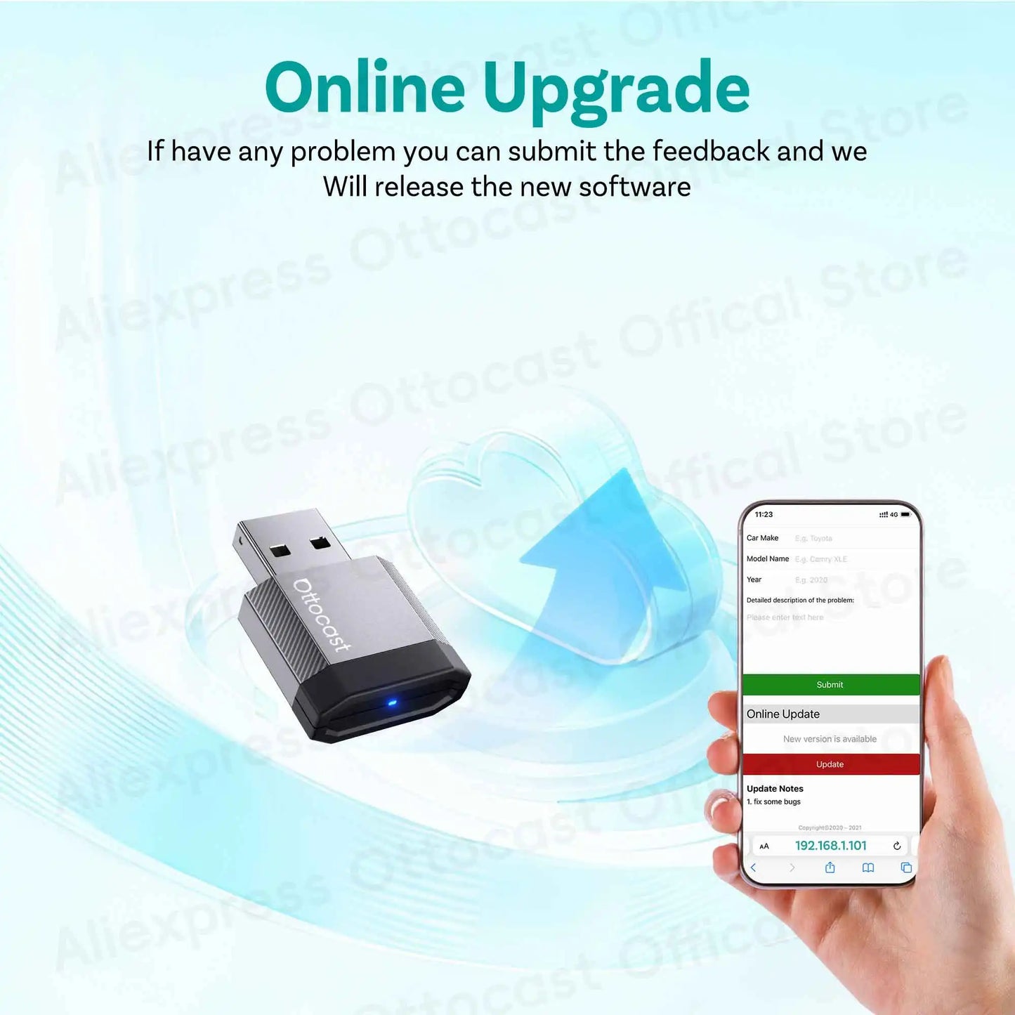 Brezžični adapter CarPlay OTTOCAST Mini Nova Cube 3.0