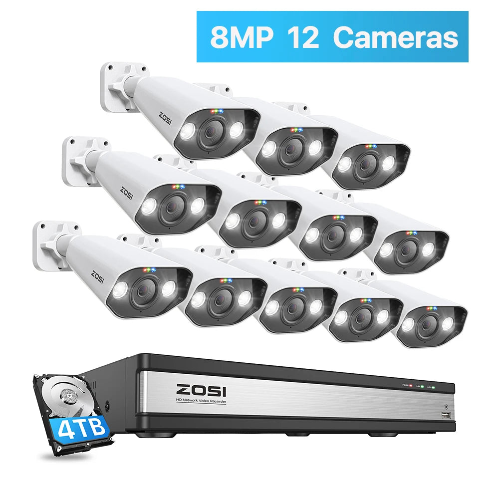 ZOSI 16-kanalni 4K PoE varnostni sistem s kamerami – 8MP/5MP zunanje IP kamere z zaznavanjem oseb in vozil z umetno inteligenco